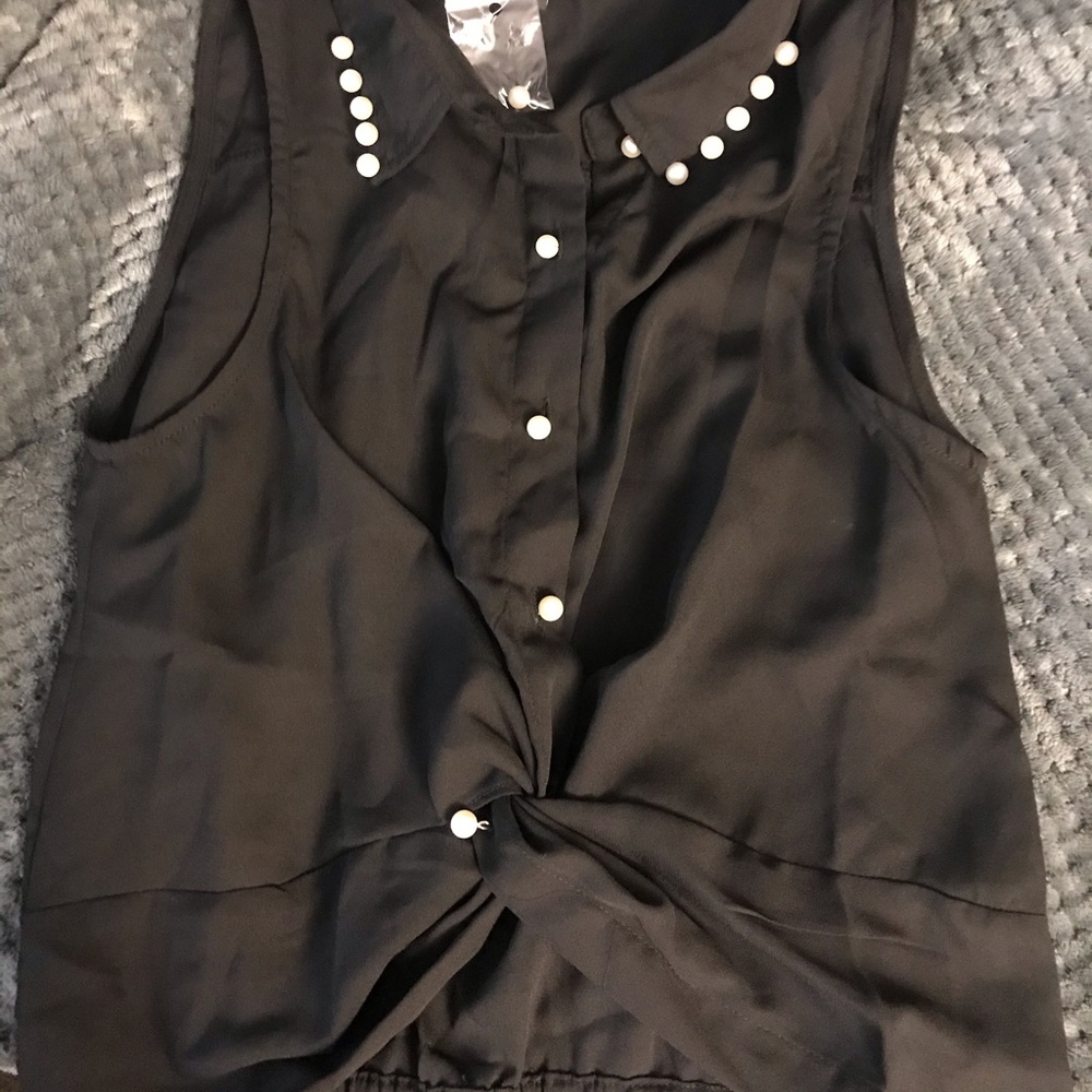 Black crop top with pearls